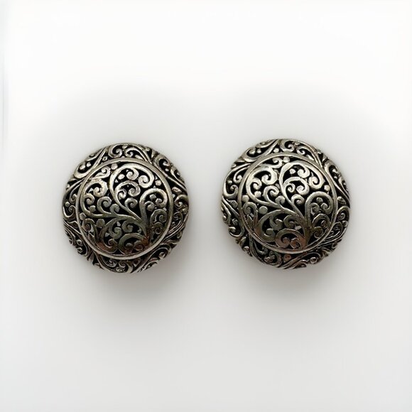 Sarda 925 Sterling Silver Stud Earrings Round Scrollwork Leverback 10.6g - Picture 1 of 4